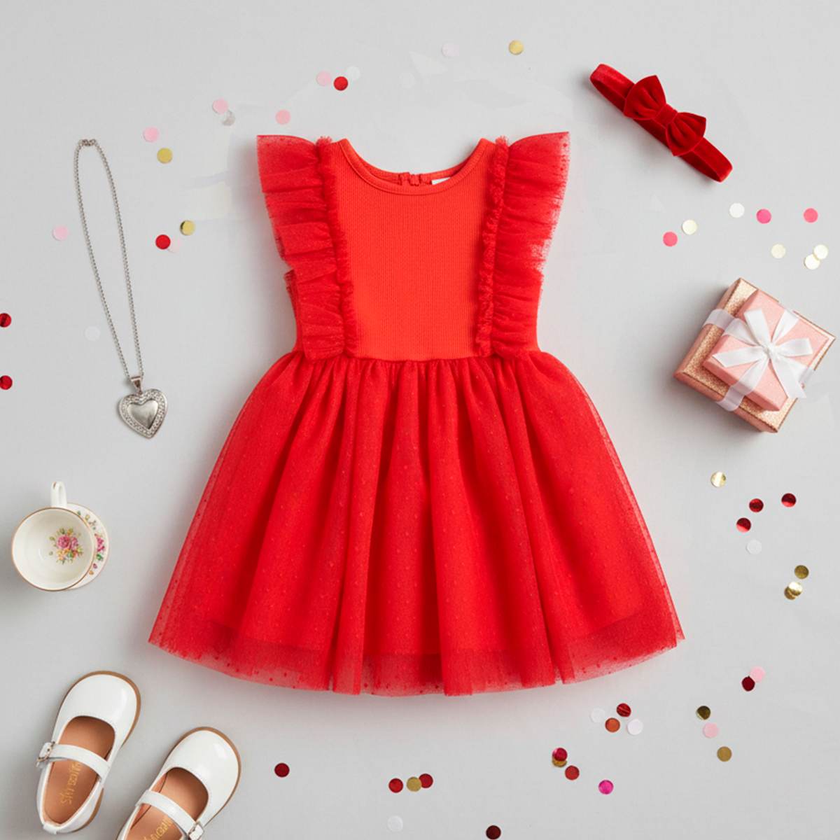 Vestido con olanes y falda tul | VEBB0142D | tallas 1-2-3