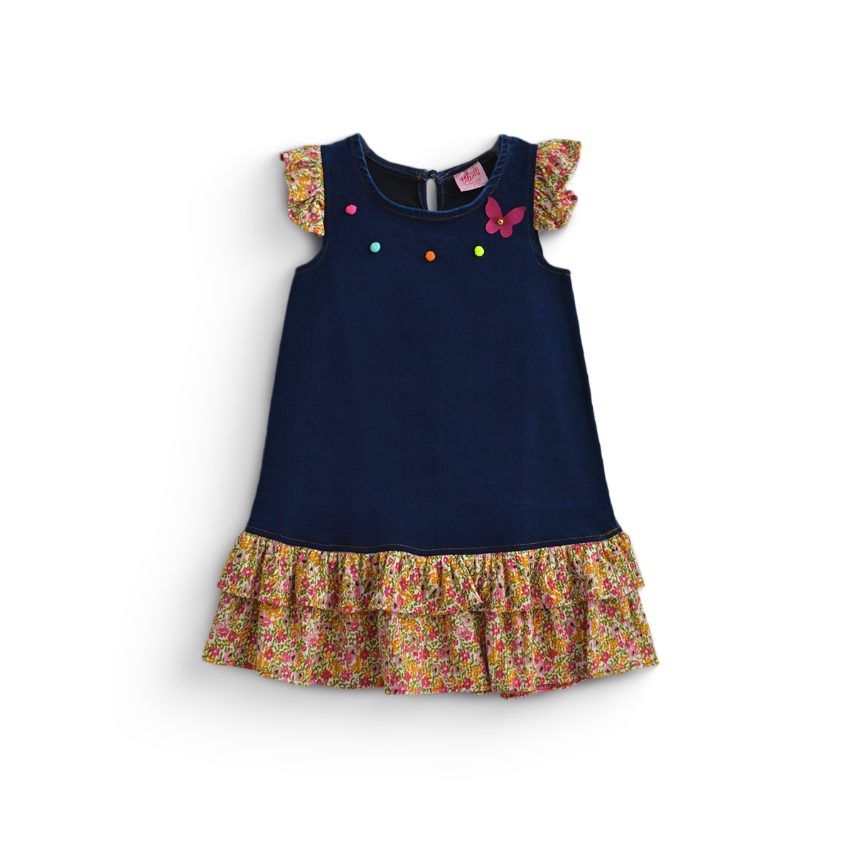 Vestido de mezclilla con flores para Niña Flory VENI0197