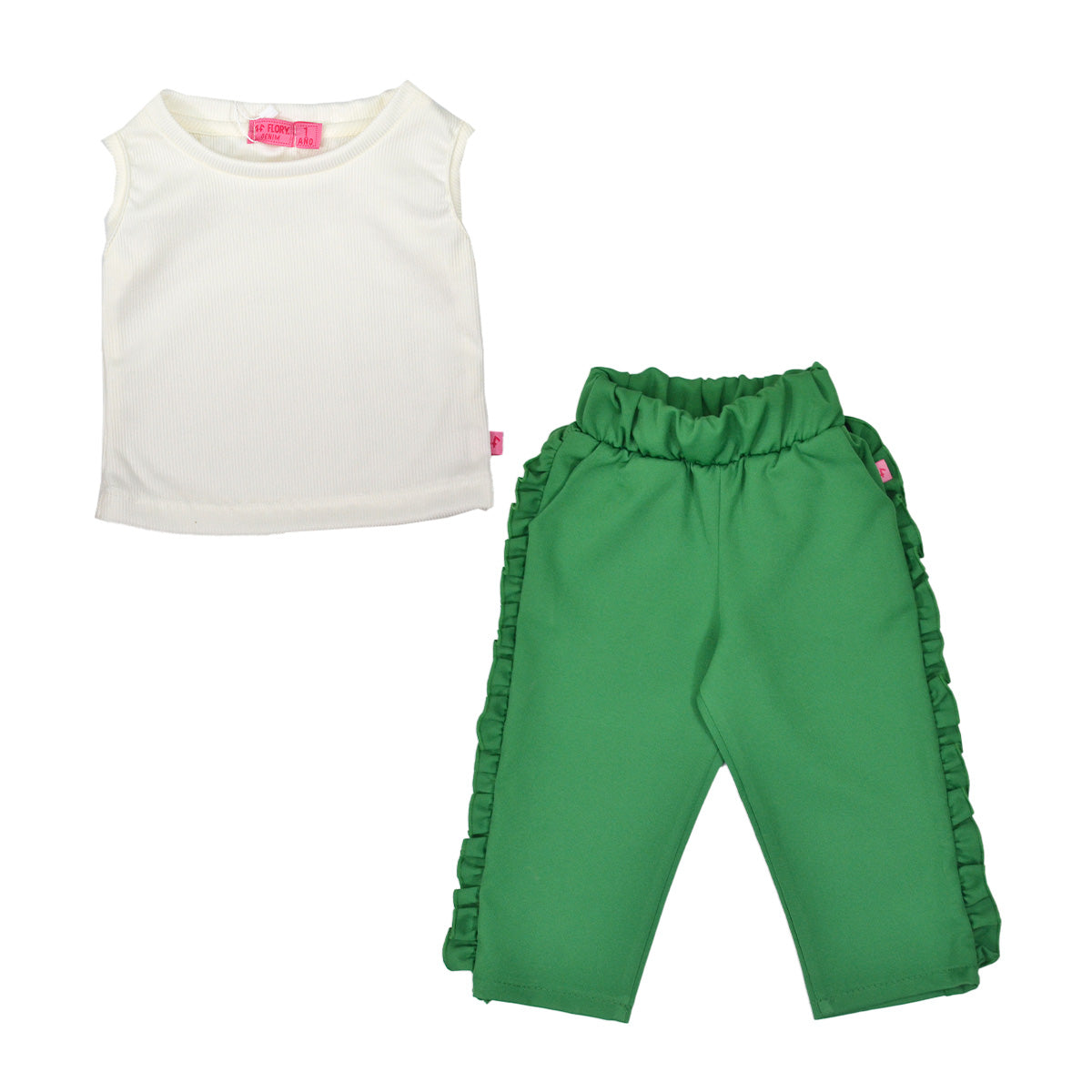 Conjunto blusa con pantalones de olanes bebe FLORY COBB0003