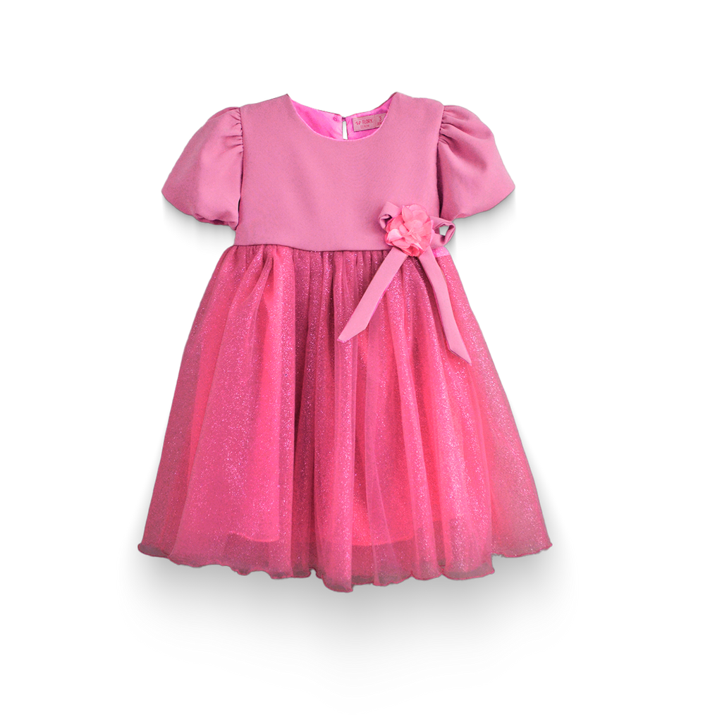 Vestido manga abullonada con flor de satín • BARBIE 9 • tallas 1-2-3 •  VEBB0119