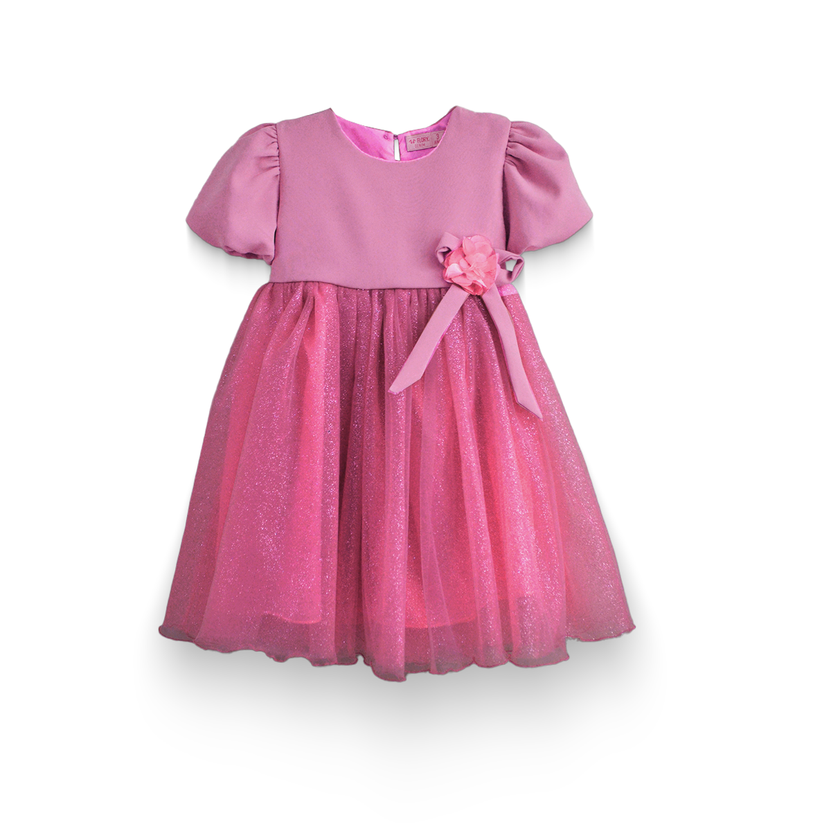 Vestido manga abullonada con flor de satín • BARBIE 9 • tallas 1-2-3 •  VEBB0119