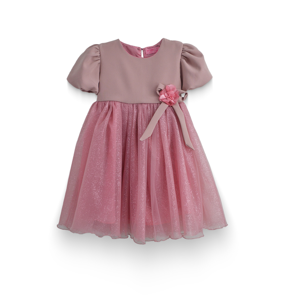 Vestido manga abullonada con flor de satín • BARBIE 9 • tallas 1-2-3 •  VEBB0119