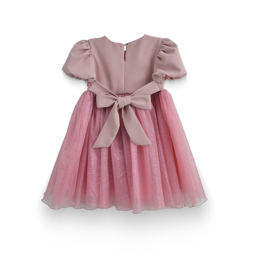 Vestido manga abullonada con flor de satín • BARBIE 9 • tallas 1-2-3 •  VEBB0119