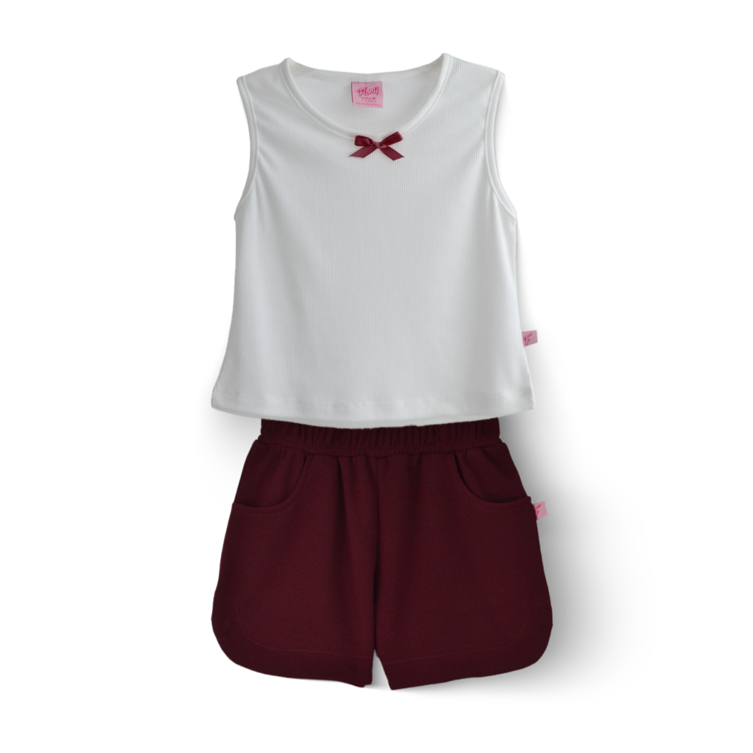 Conjunto de Short con bolsillos y blusa con moño Niña  CONI0037 Flory