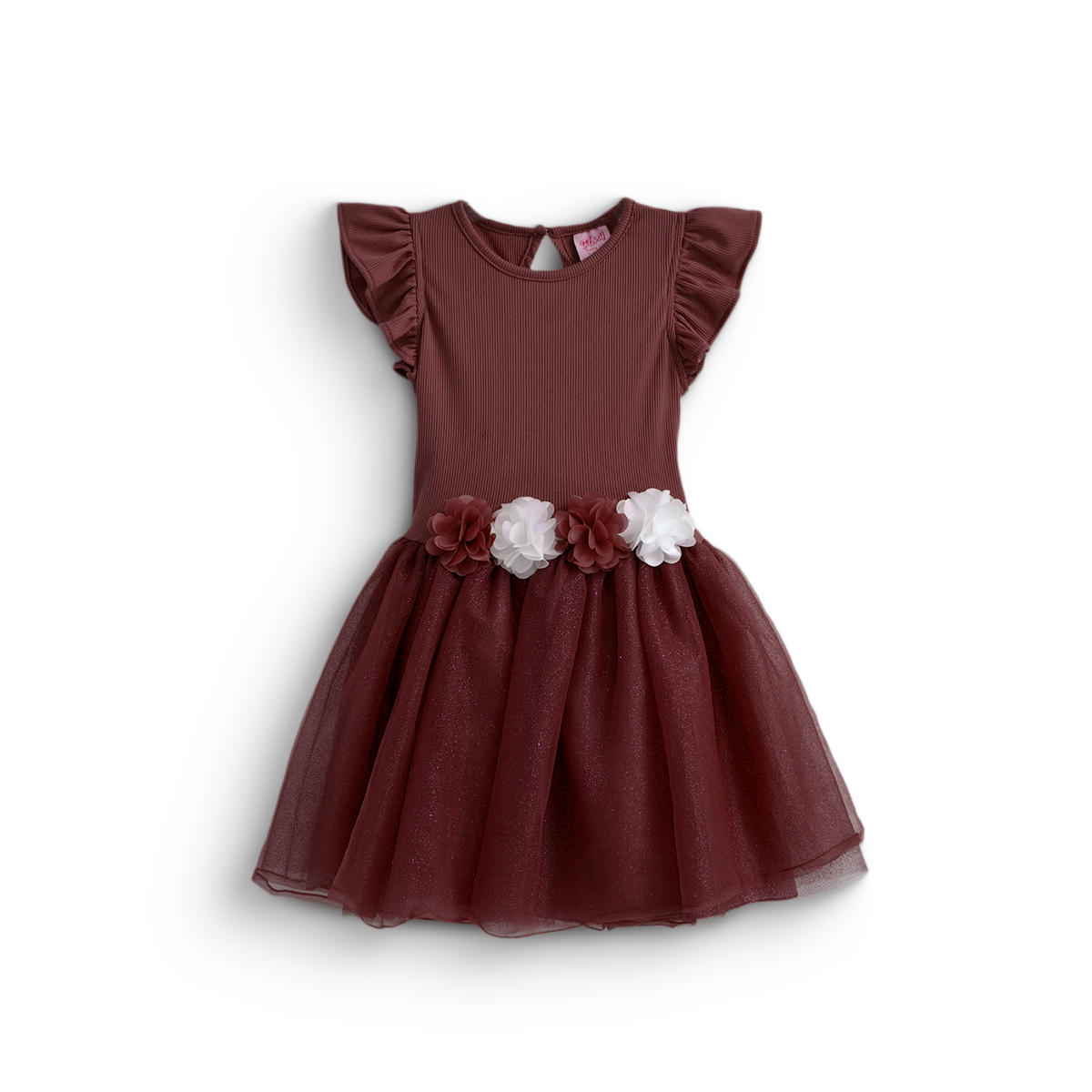Vestido rib con tul y flores • NATALI 16 • tallas ch-m-gr •  VENI0159