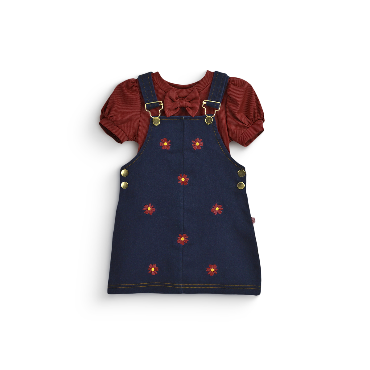 Jumper de mezclilla con bordado y blusa con moño niña bebé Flory JUBB0002