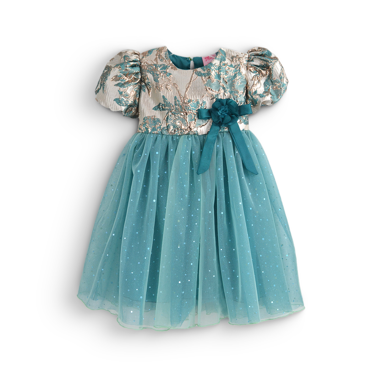 Vestido manga abullonada con Flor | VEBB0139 | tallas 1-2-3