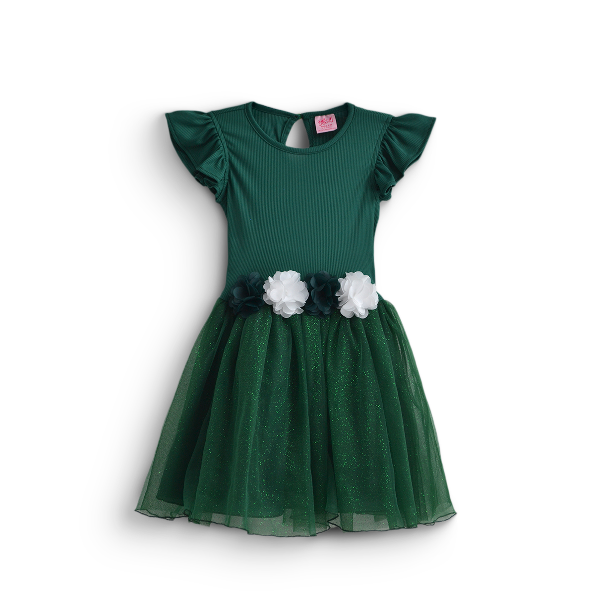 Vestido rib con tul y flores • NATALI 16 • tallas ch-m-gr •  VENI0159