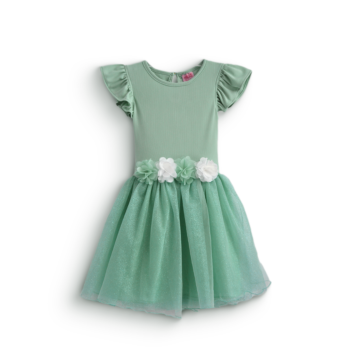 Vestido rib con tul y flores • NATALI 16 • tallas ch-m-gr •  VENI0159