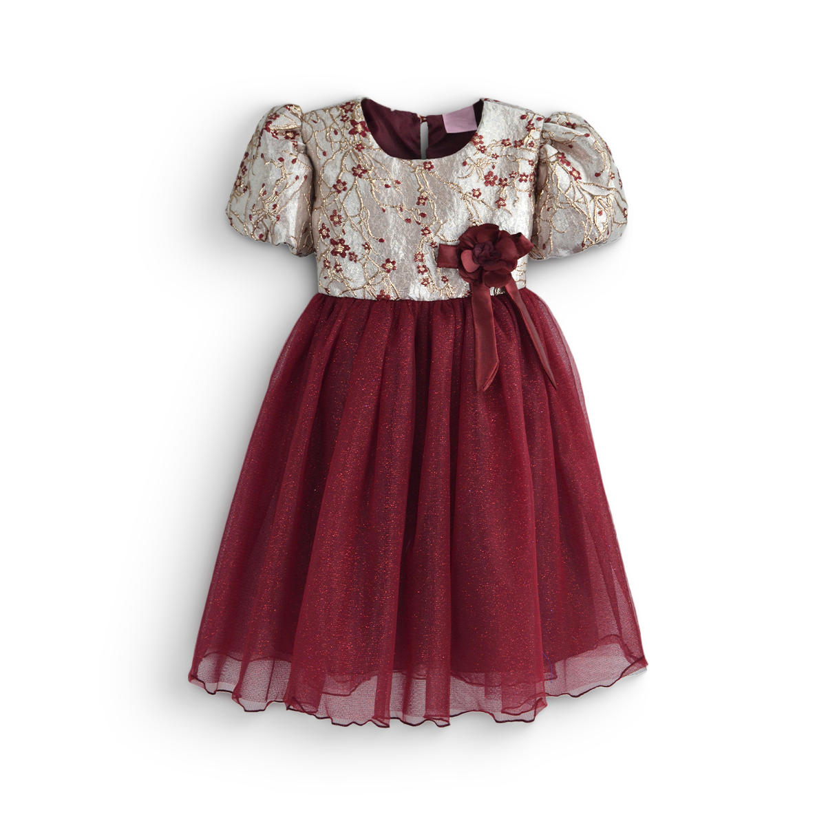 Vestido manga abullonada con Flor | VEBB0139 | tallas 1-2-3