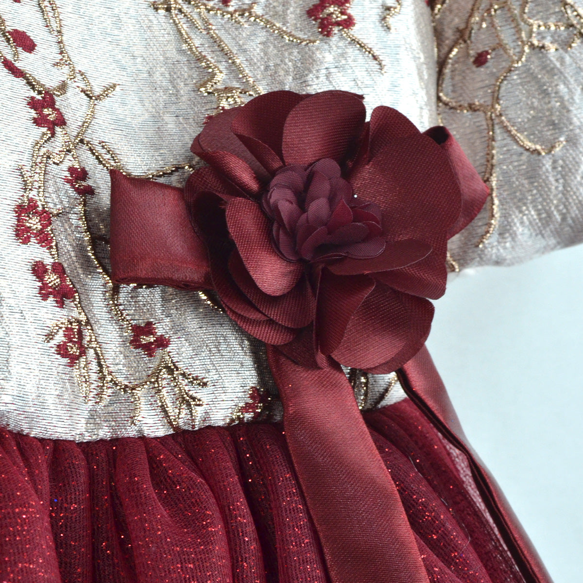 Vestido manga abullonada con Flor | VEBB0139 | tallas 1-2-3