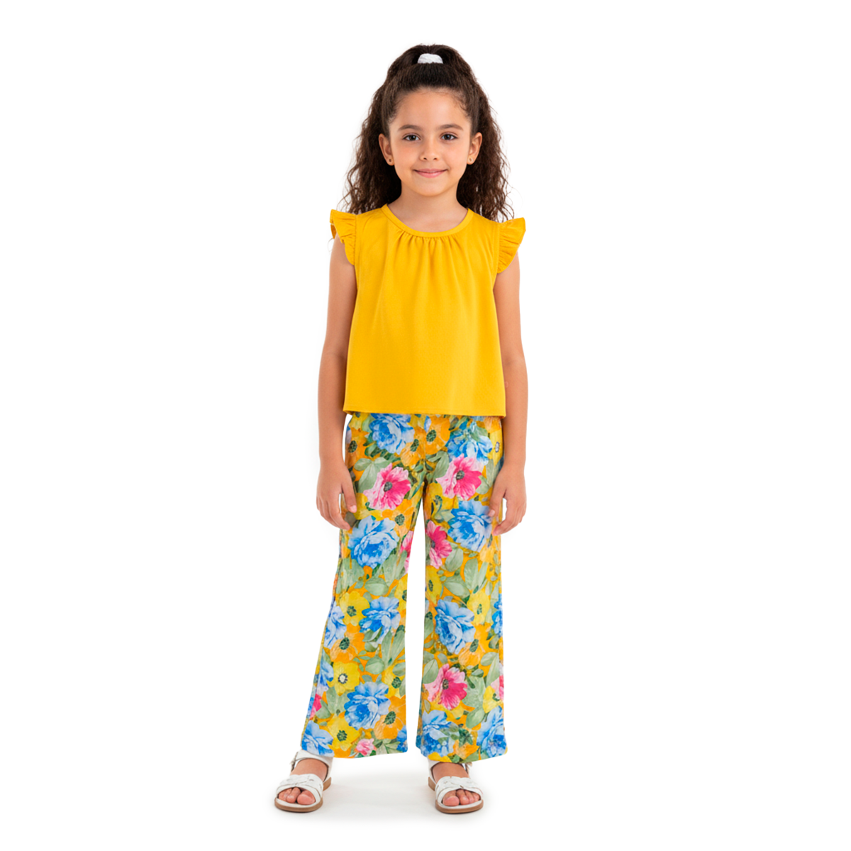 Conjunto de blusa de olanes y pantalón floreado •  ARIANA 12 •  tallas ch-m-gr • CONI0044E