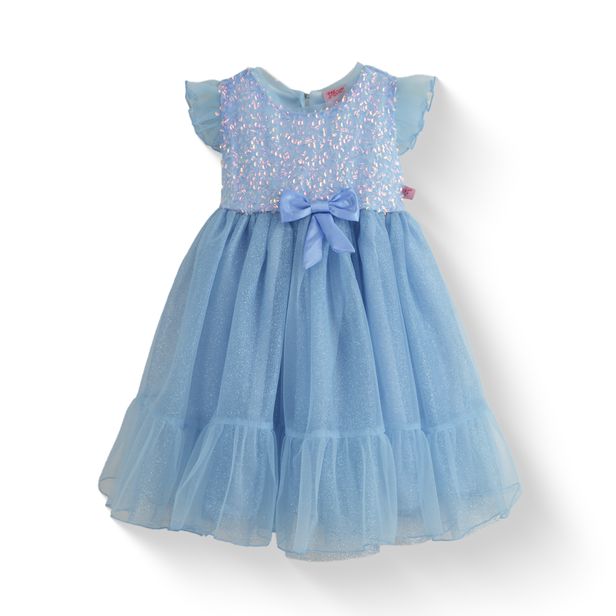 Vestido de lentejuelas con olanes y moño en cintura | VEBB0137 | tallas 1-2-3