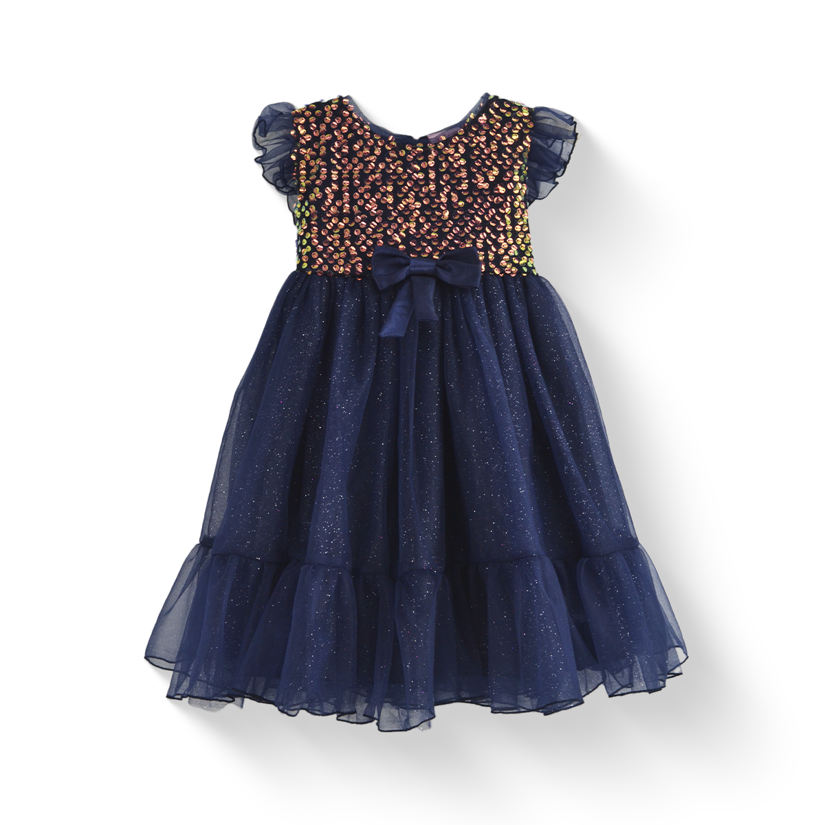 Vestido de lentejuelas con olanes y moño en cintura | VEBB0137 | tallas 1-2-3