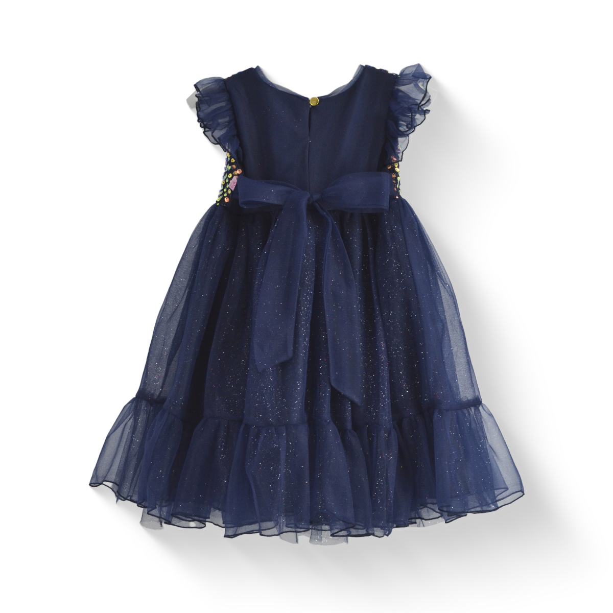 Vestido de lentejuelas con olanes y moño en cintura | VEBB0137 | tallas 1-2-3