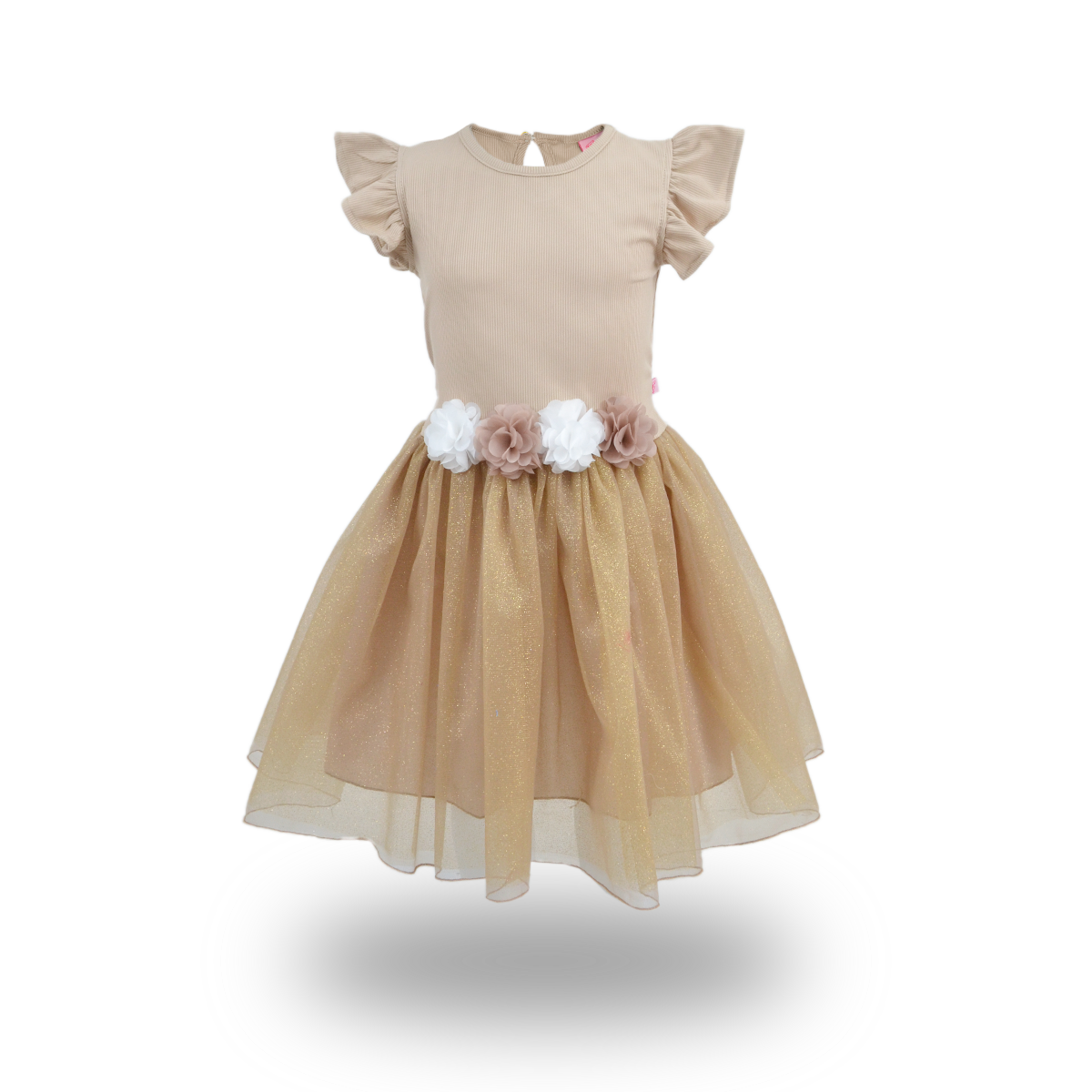 Vestido rib con manga mariposa y  falda plisada estilo tutu para fiesta niña Flory VENI0159