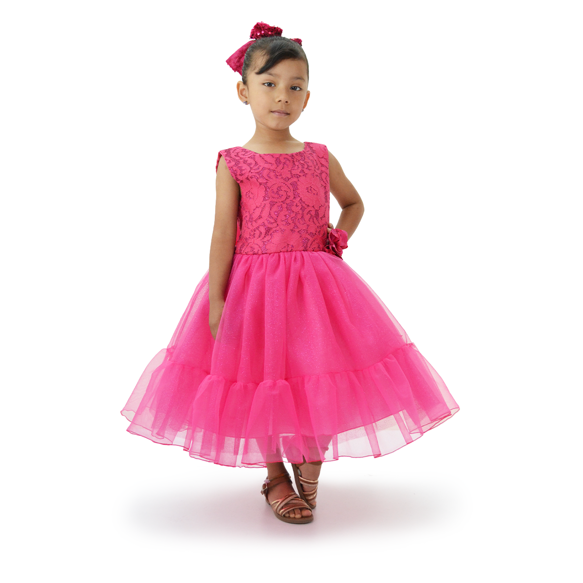 Vestido de Fiesta Crochet Bordado con brillos niña FLORY VENI0160