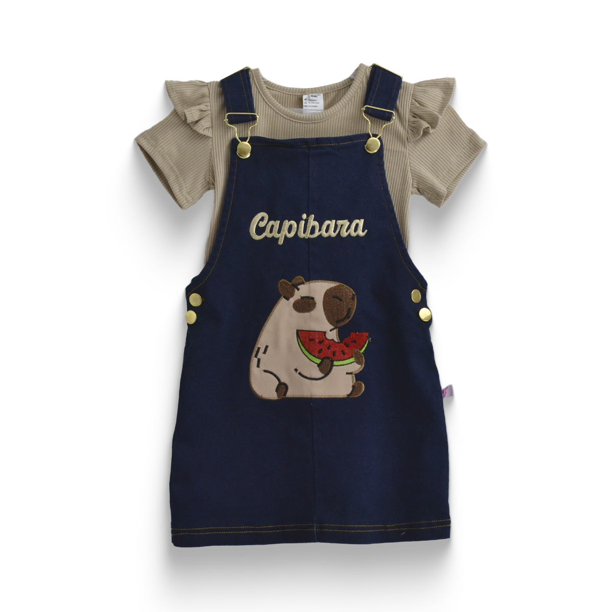 Jumper de mezclilla con playera y bordado de capibara Niña Flory JUNI0002P04
