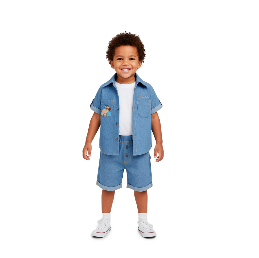 Conjunto de mezclilla con bordado de Capibara Niño Bebé KIDUS CONB0006P05