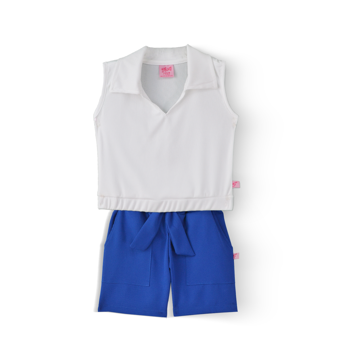 Conjunto de blusa y short con bolsas y moño Niña Flory CONI0027
