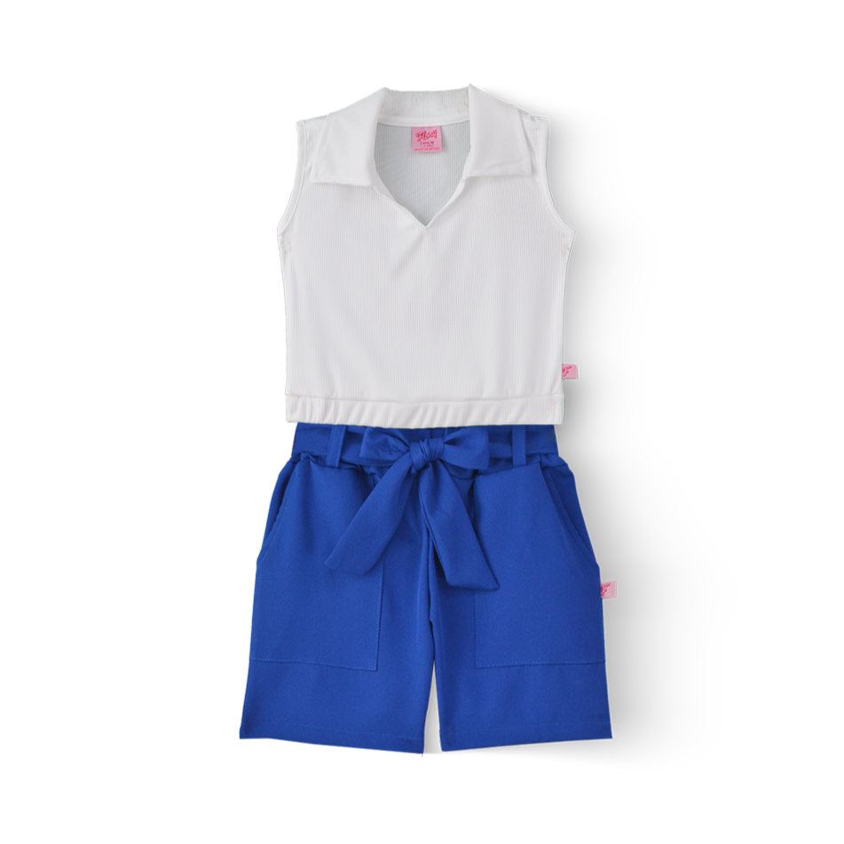 Conjunto de blusa y short con bolsas y moño Niña Flory CONI0027