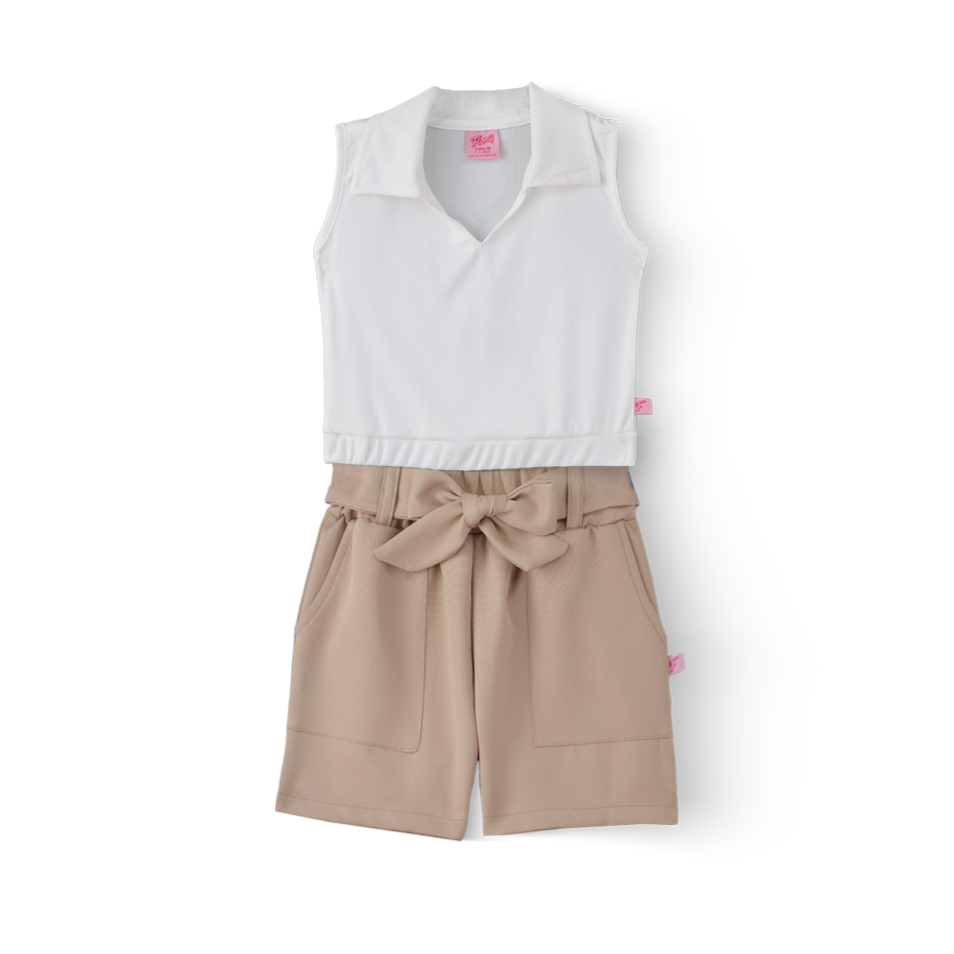 Conjunto de blusa y short con bolsas y moño Niña Flory CONI0027