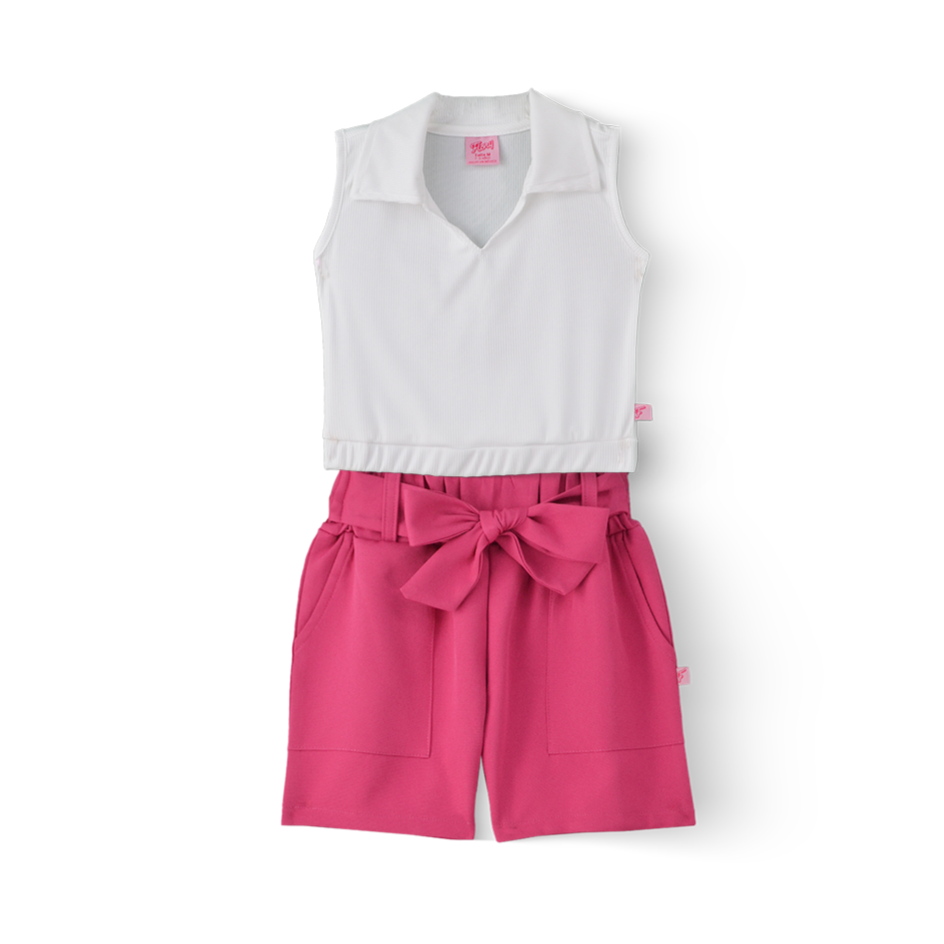 Conjunto de blusa y short con bolsas y moño Niña Flory CONI0027