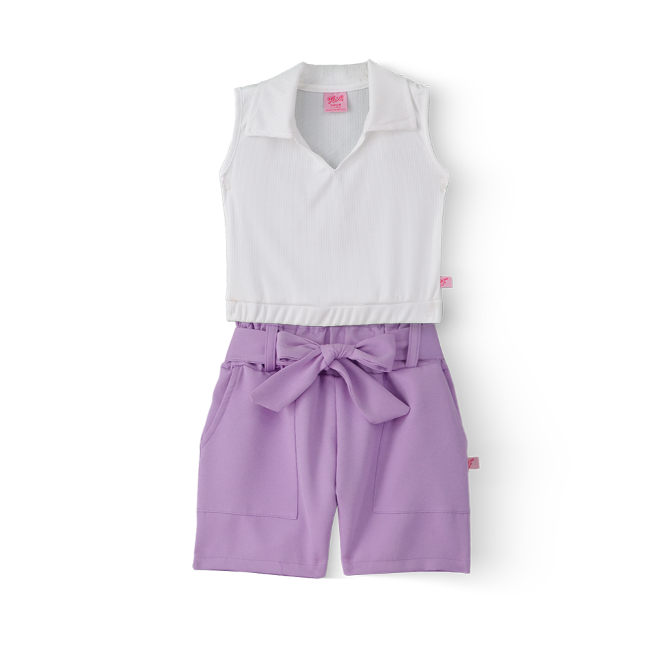 Conjunto de blusa y short con bolsas y moño Niña Flory CONI0027
