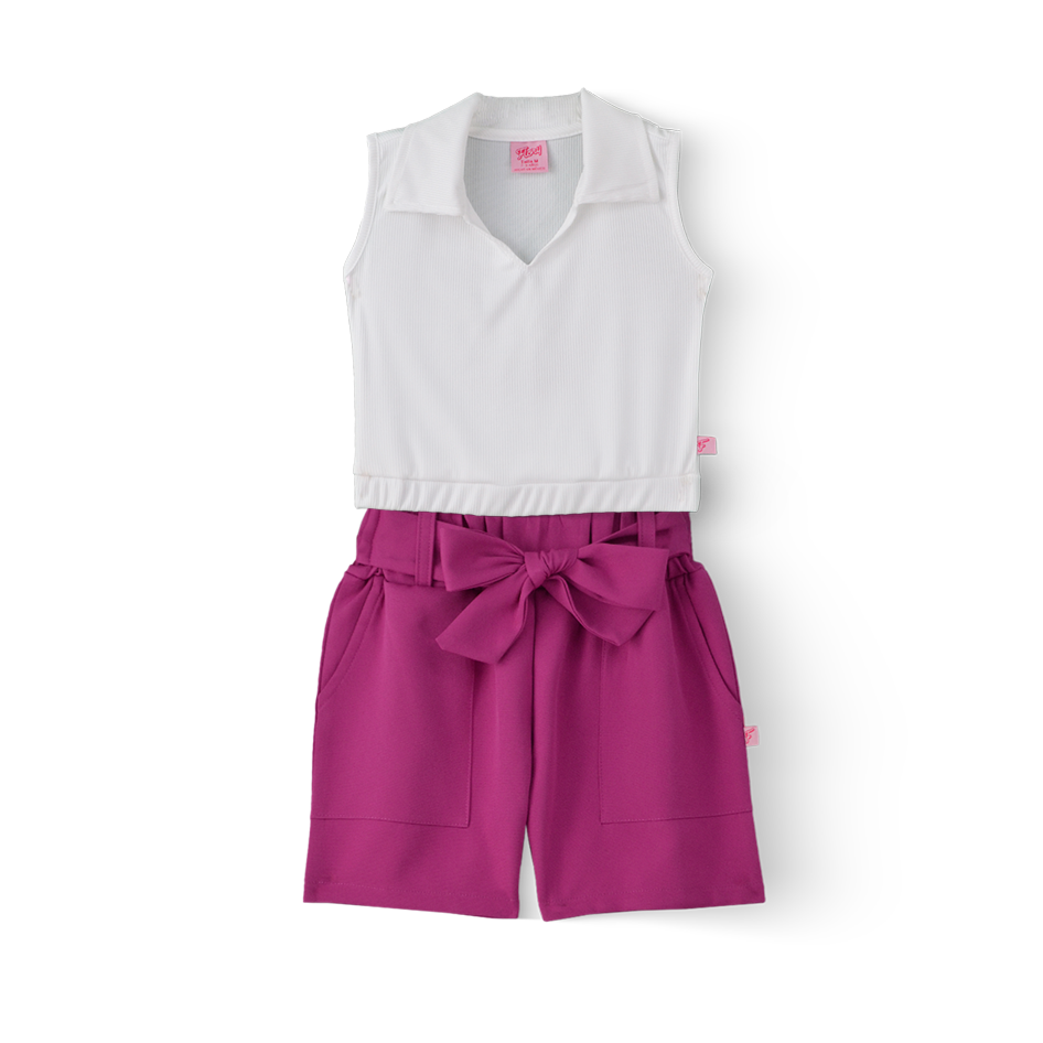 Conjunto de blusa y short con bolsas y moño Niña Flory CONI0027