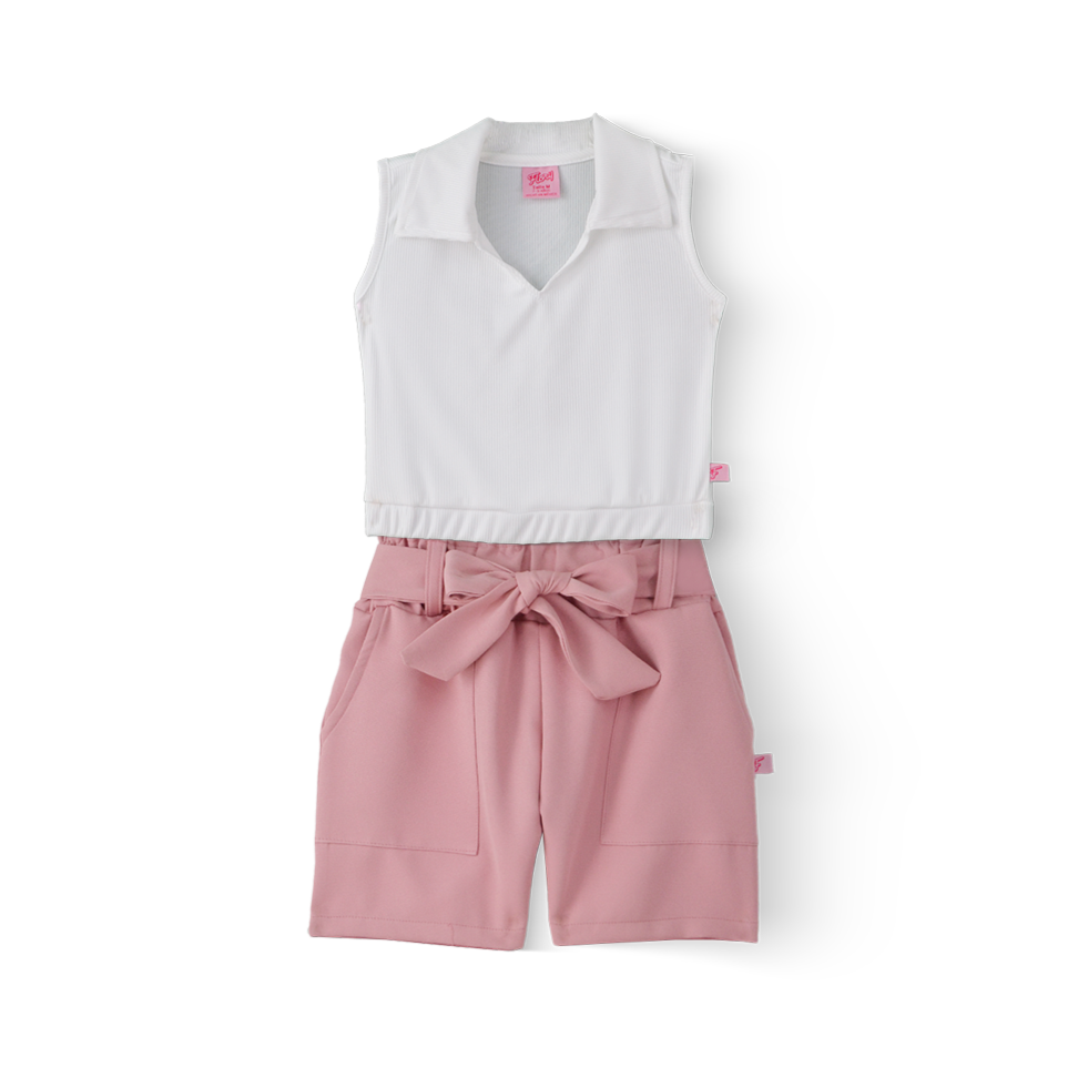 Conjunto de blusa y short con bolsas y moño Niña Flory CONI0027