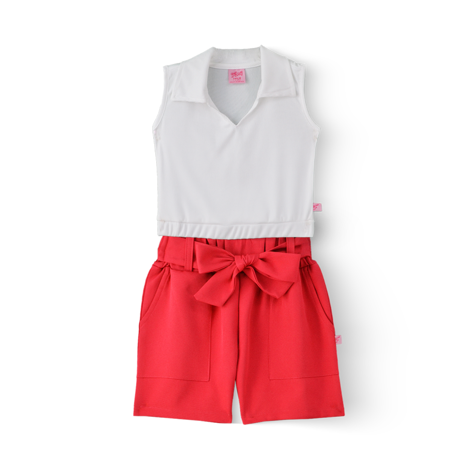 Conjunto de blusa y short con bolsas y moño Niña Flory CONI0027