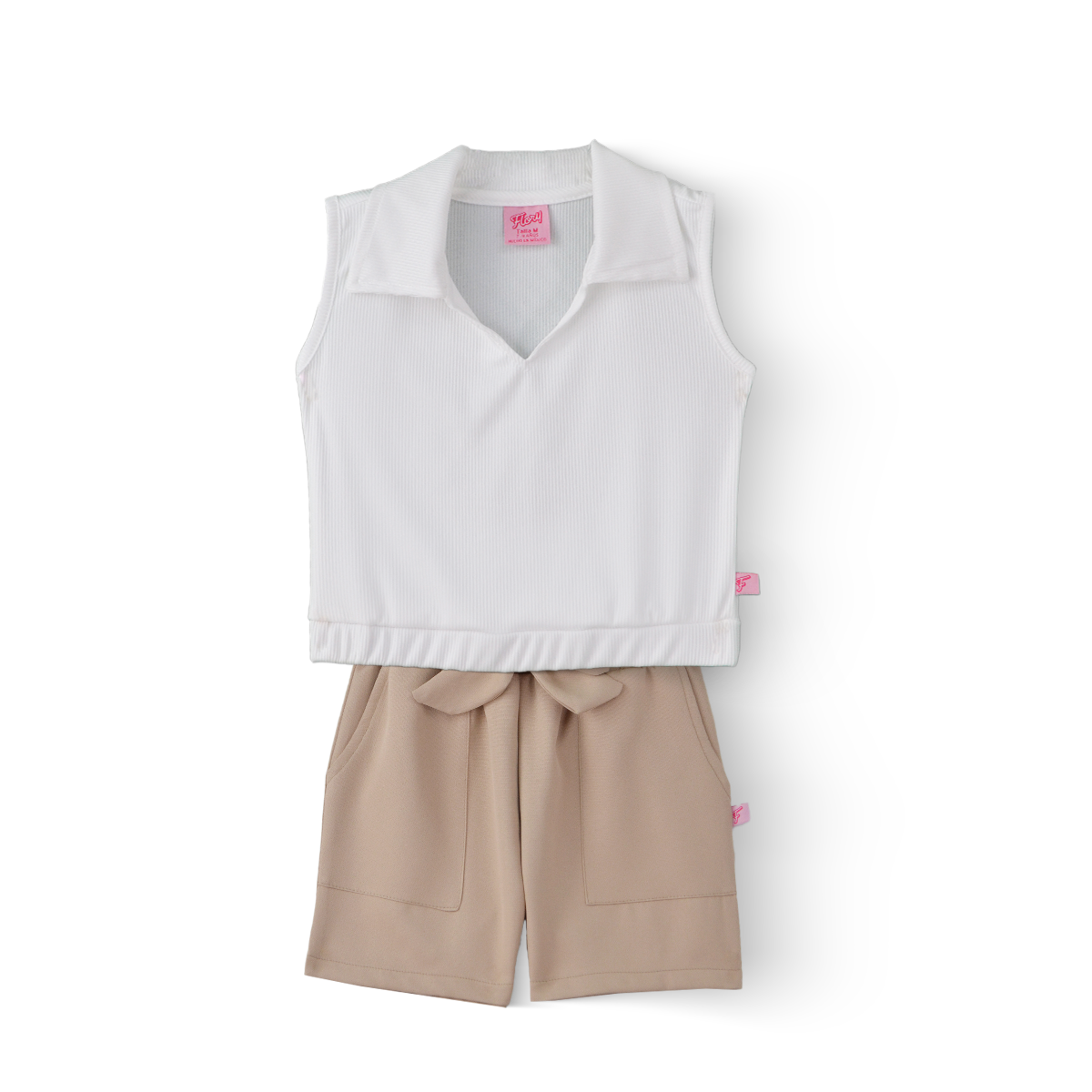Conjunto de blusa y short con bolsas y moño Niña Flory CONI0027