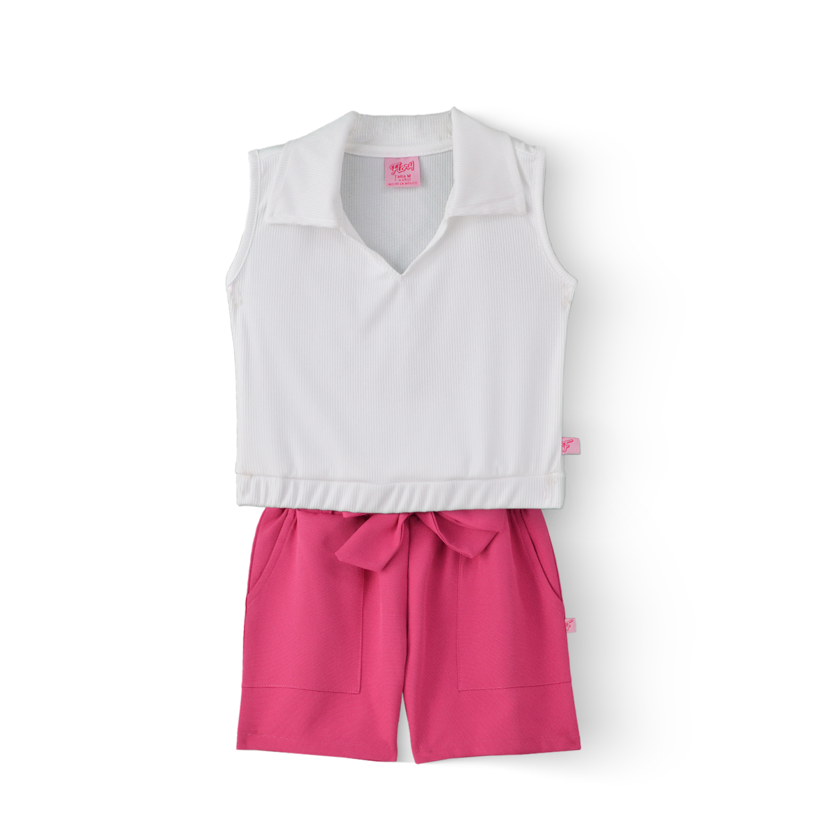 Conjunto de blusa y short con bolsas y moño Niña Flory CONI0027