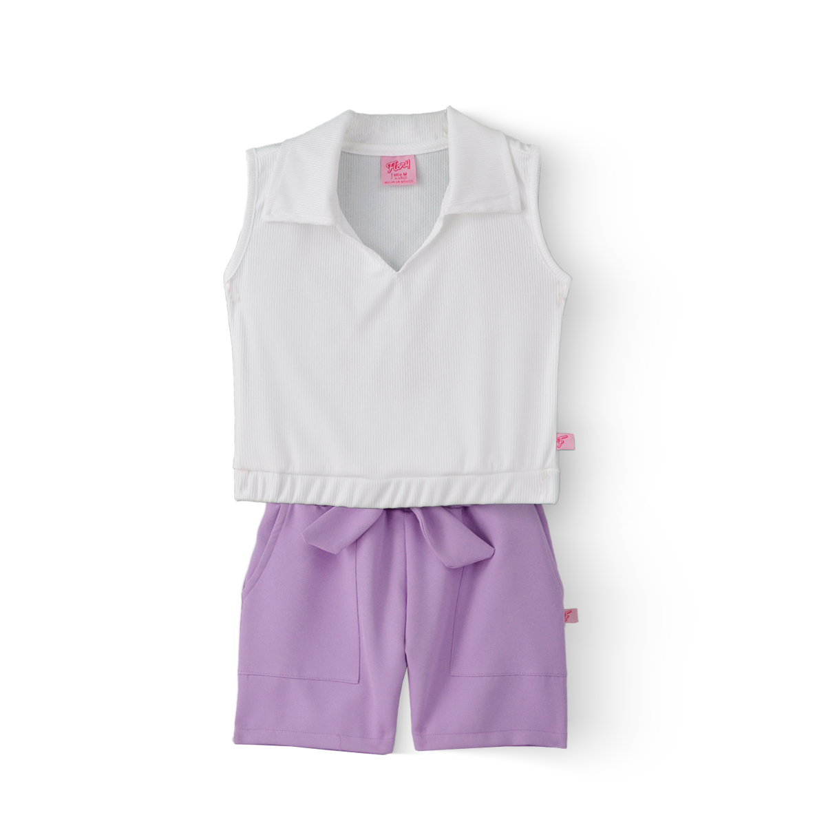 Conjunto de blusa y short con bolsas y moño Niña Flory CONI0027