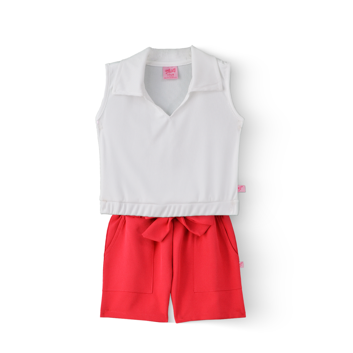 Conjunto de blusa y short con bolsas y moño Niña Flory CONI0027