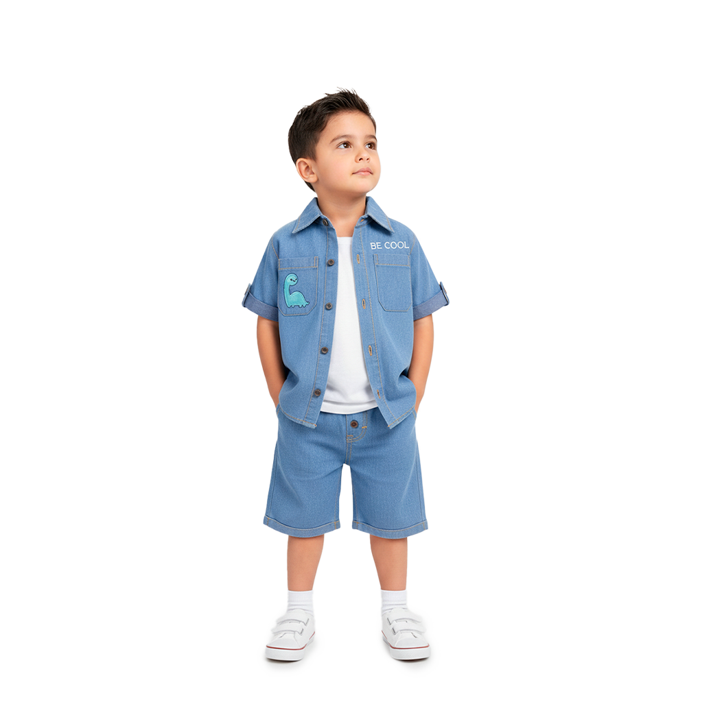 Conjunto de mezclilla con bordado de Dinosaurio Niño Bebé KIDUS CONB0006P01