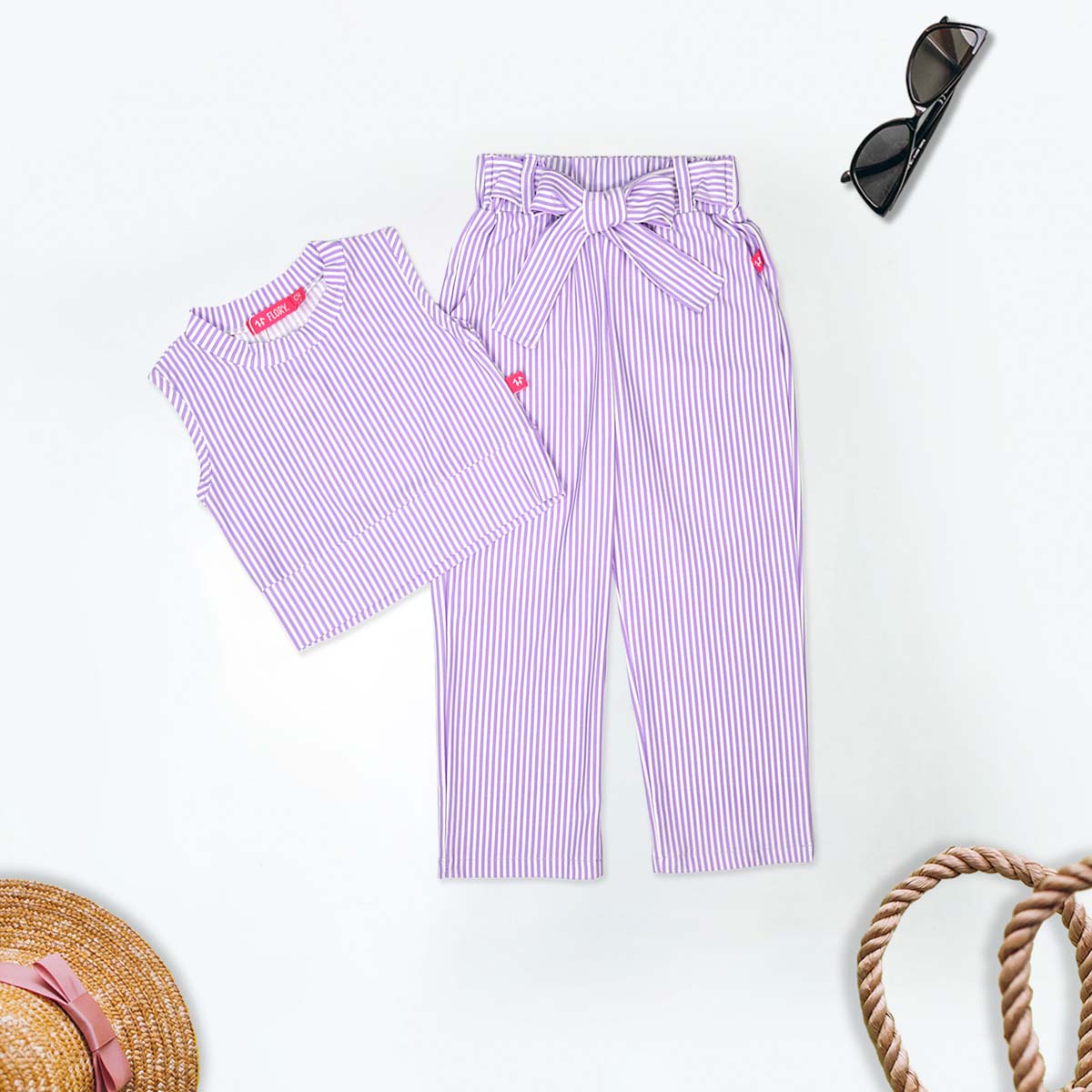 Conjunto blusa pantalón estampado de rayas niña | FLORY CONI0006