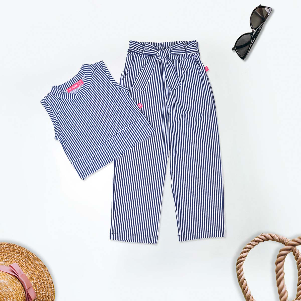 Conjunto blusa pantalón estampado de rayas niña | FLORY CONI0006