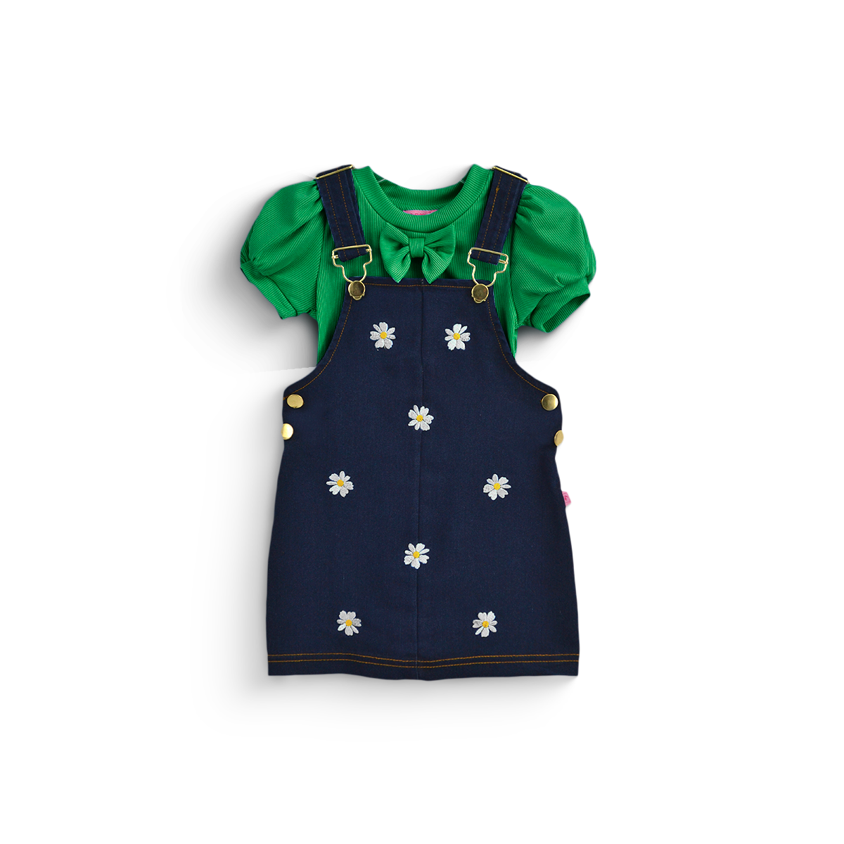 Jumper de mezclilla con bordado y blusa con moño niña bebé Flory JUBB0002