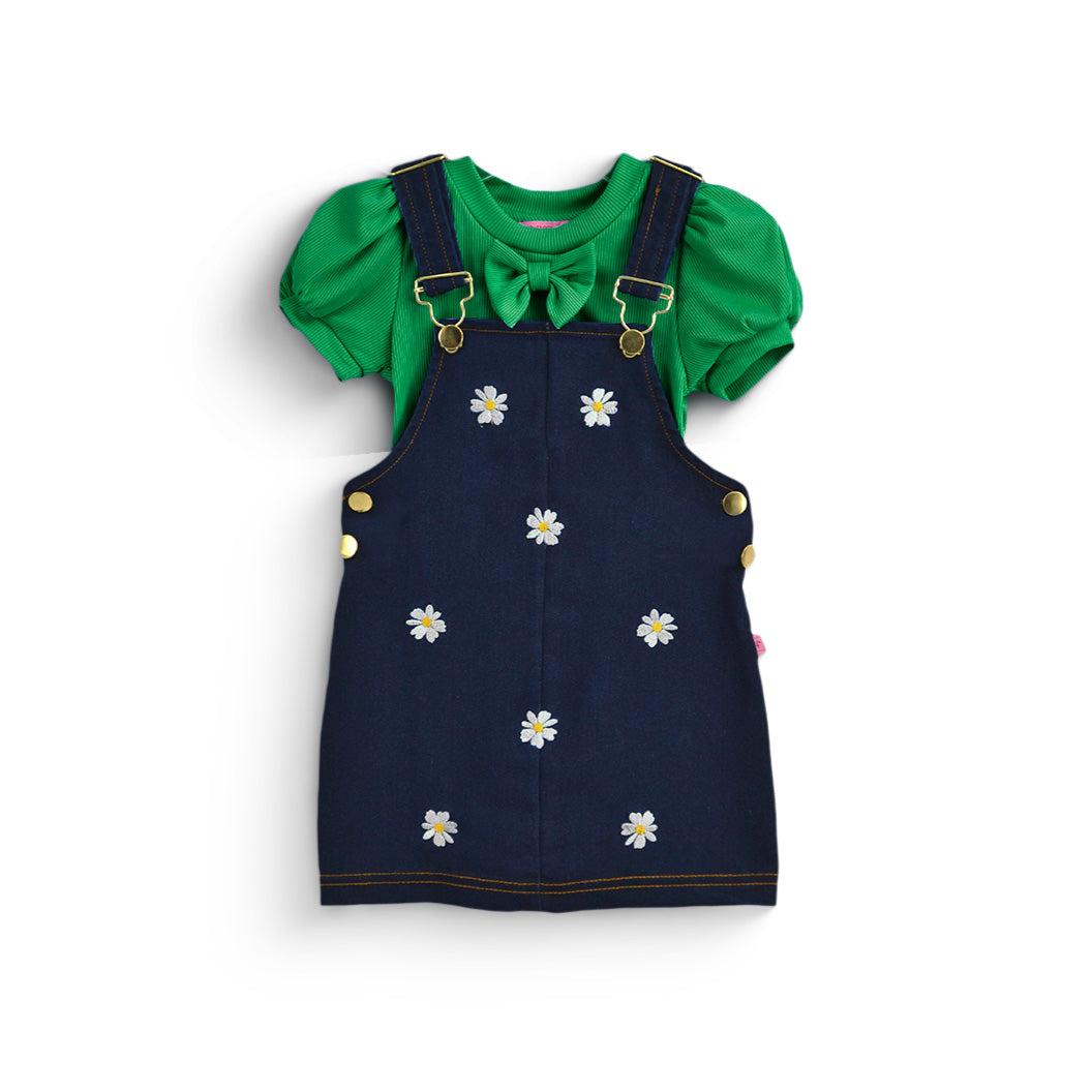 Jumper de mezclilla con bordado y blusa con moño | JUBB0002 | tallas 1-2-3