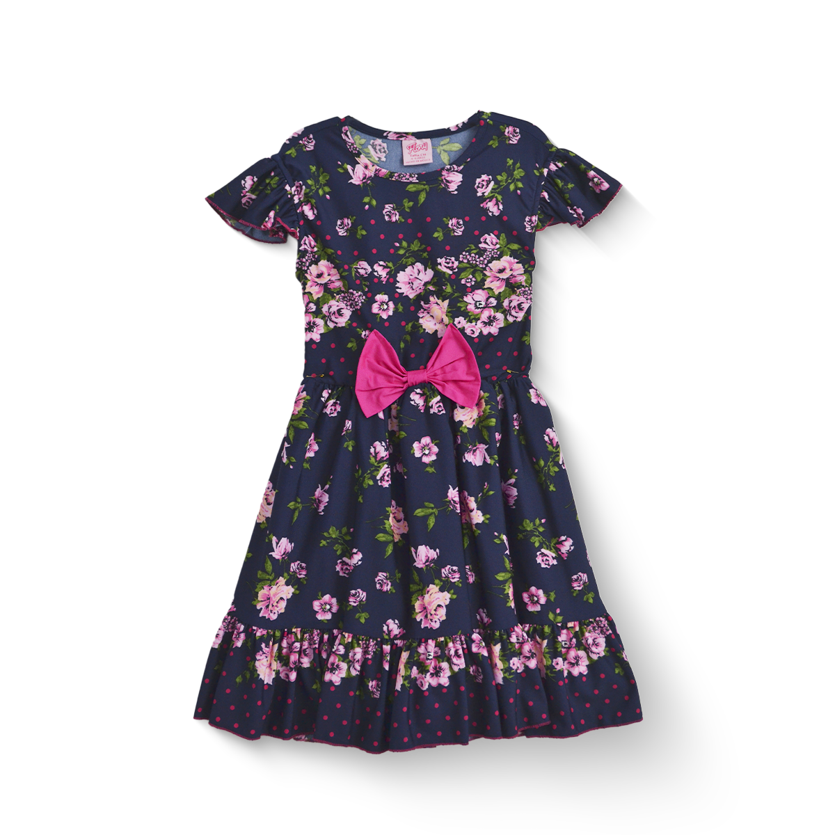 Vestido de flores y cenefa con moño para niña VENI0173 Flory