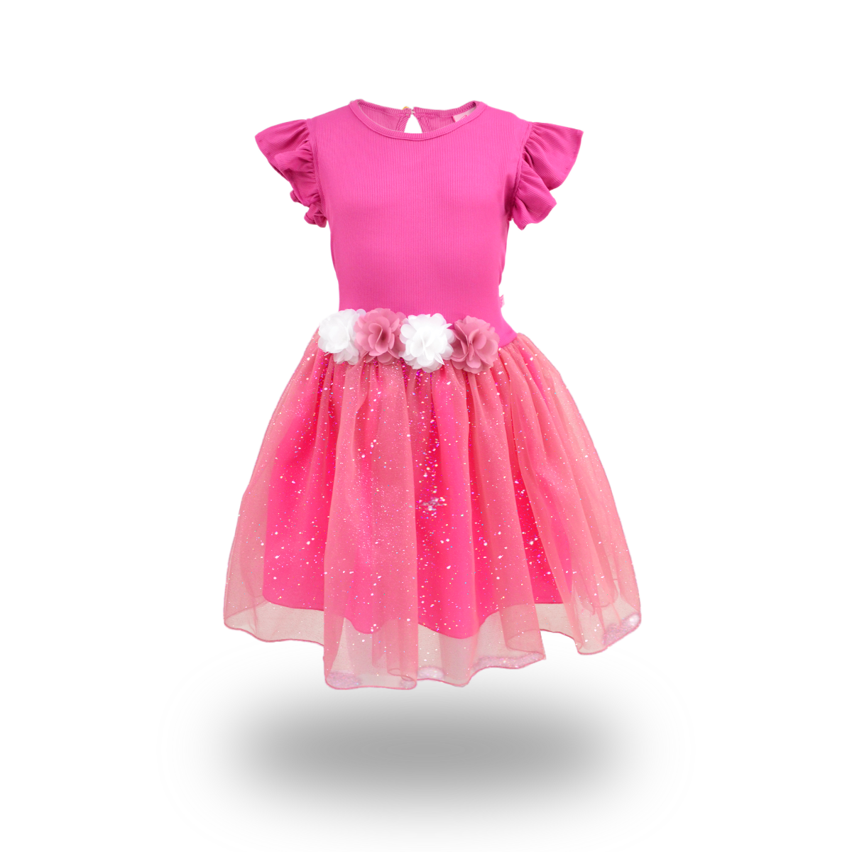 Vestido rib con manga mariposa y  falda plisada estilo tutu para fiesta niña Flory VENI0159