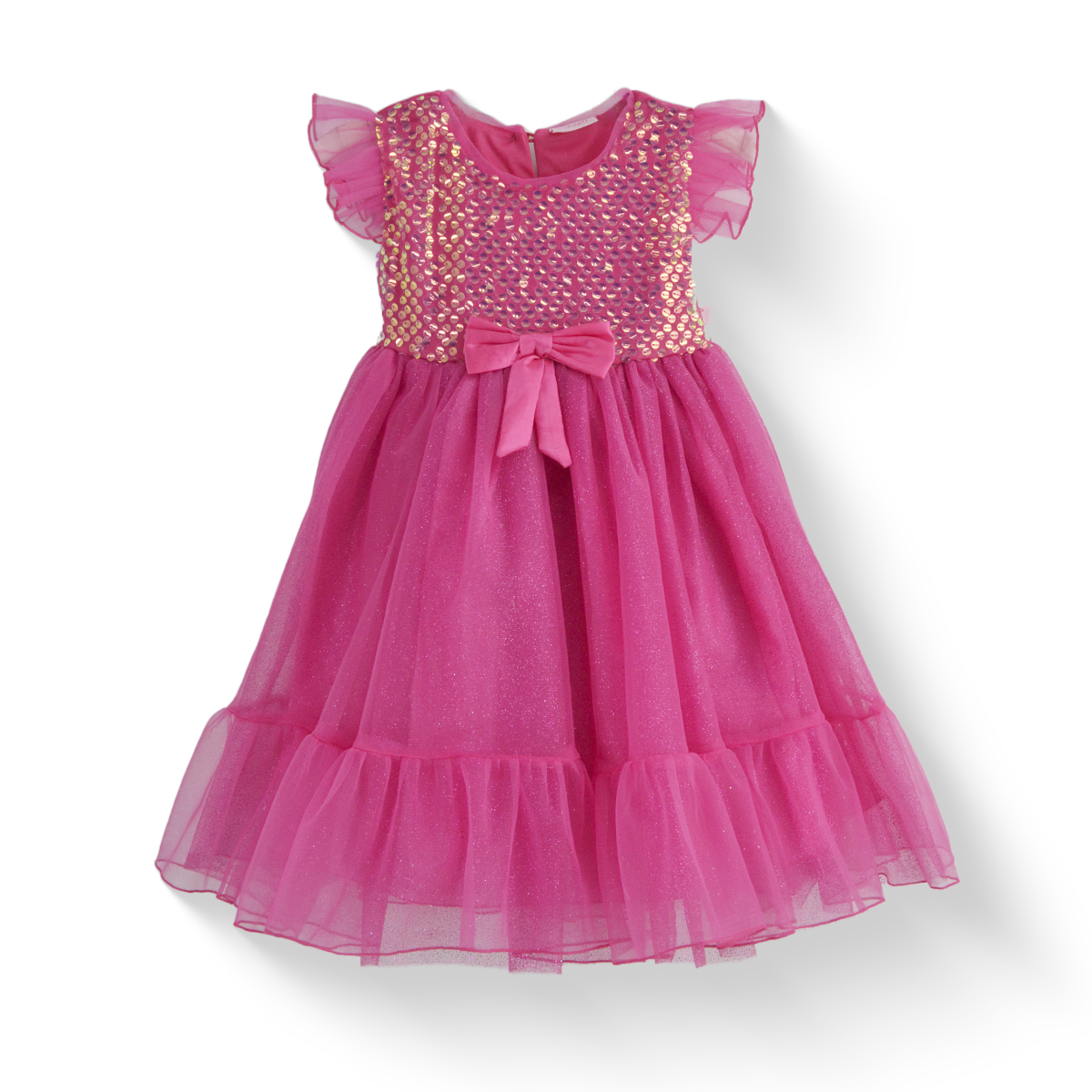 Vestido de lentejuelas con olanes y moño en cintura | VEBB0137 | tallas 1-2-3