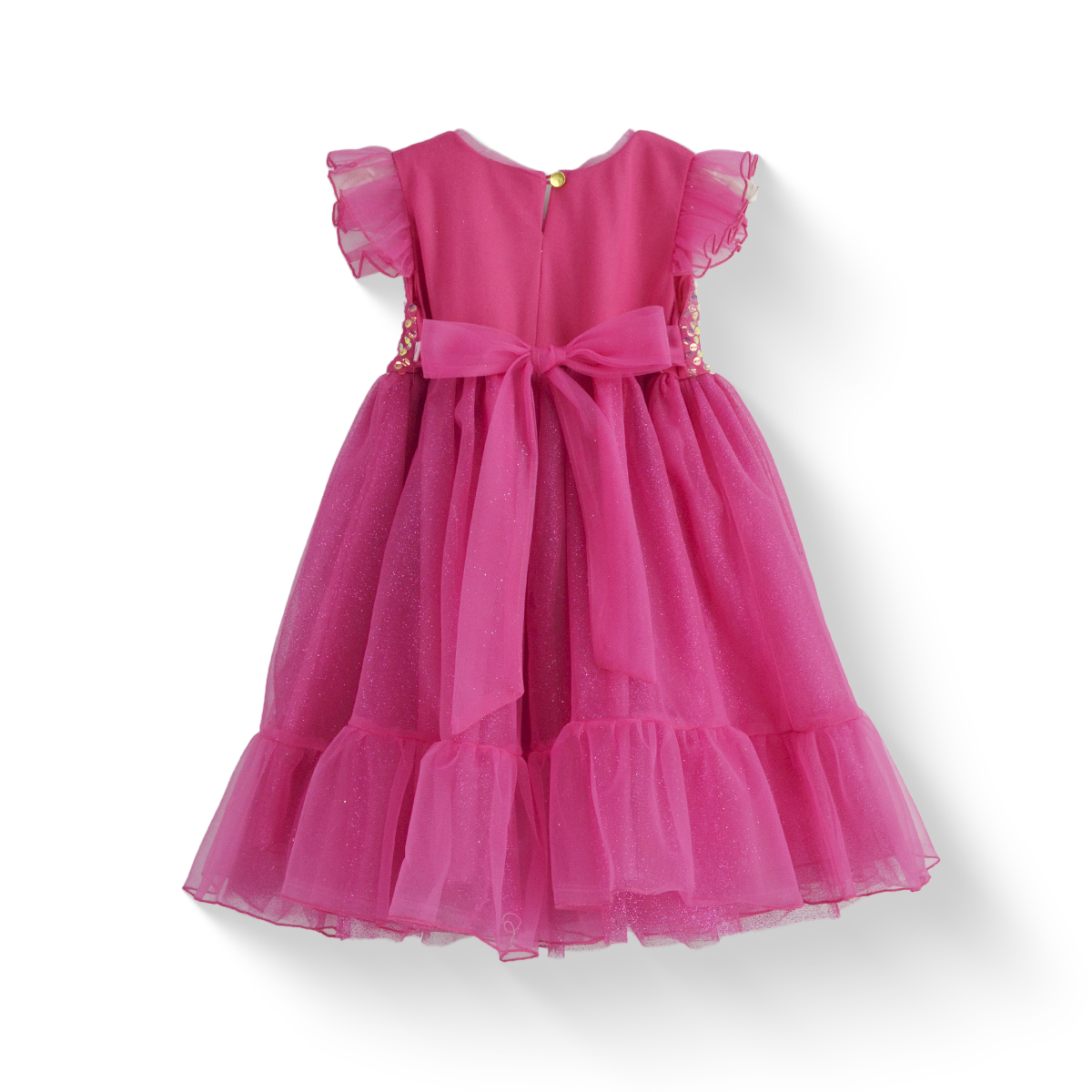 Vestido de lentejuelas con olanes y moño en cintura | VEBB0137 | tallas 1-2-3