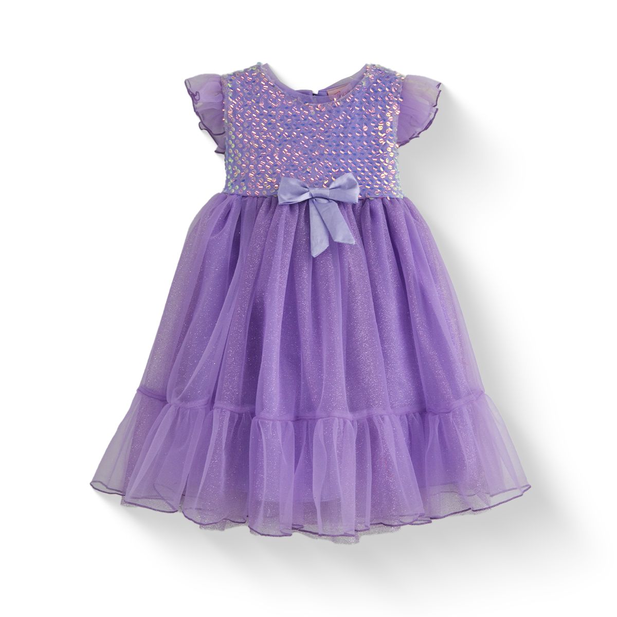 Vestido de lentejuelas con olanes y moño en cintura | VEBB0137 | tallas 1-2-3