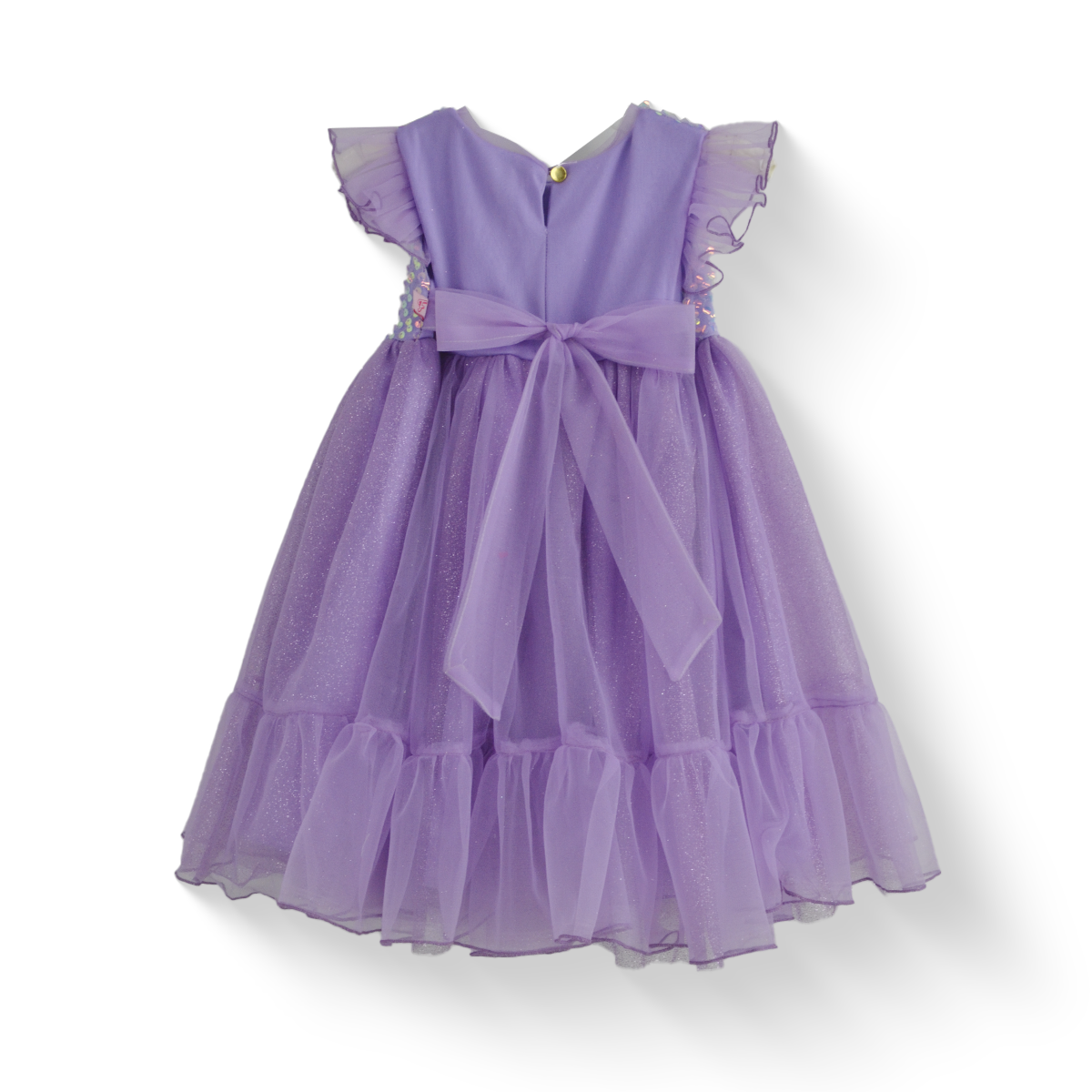 Vestido de lentejuelas con olanes y moño en cintura | VEBB0137 | tallas 1-2-3