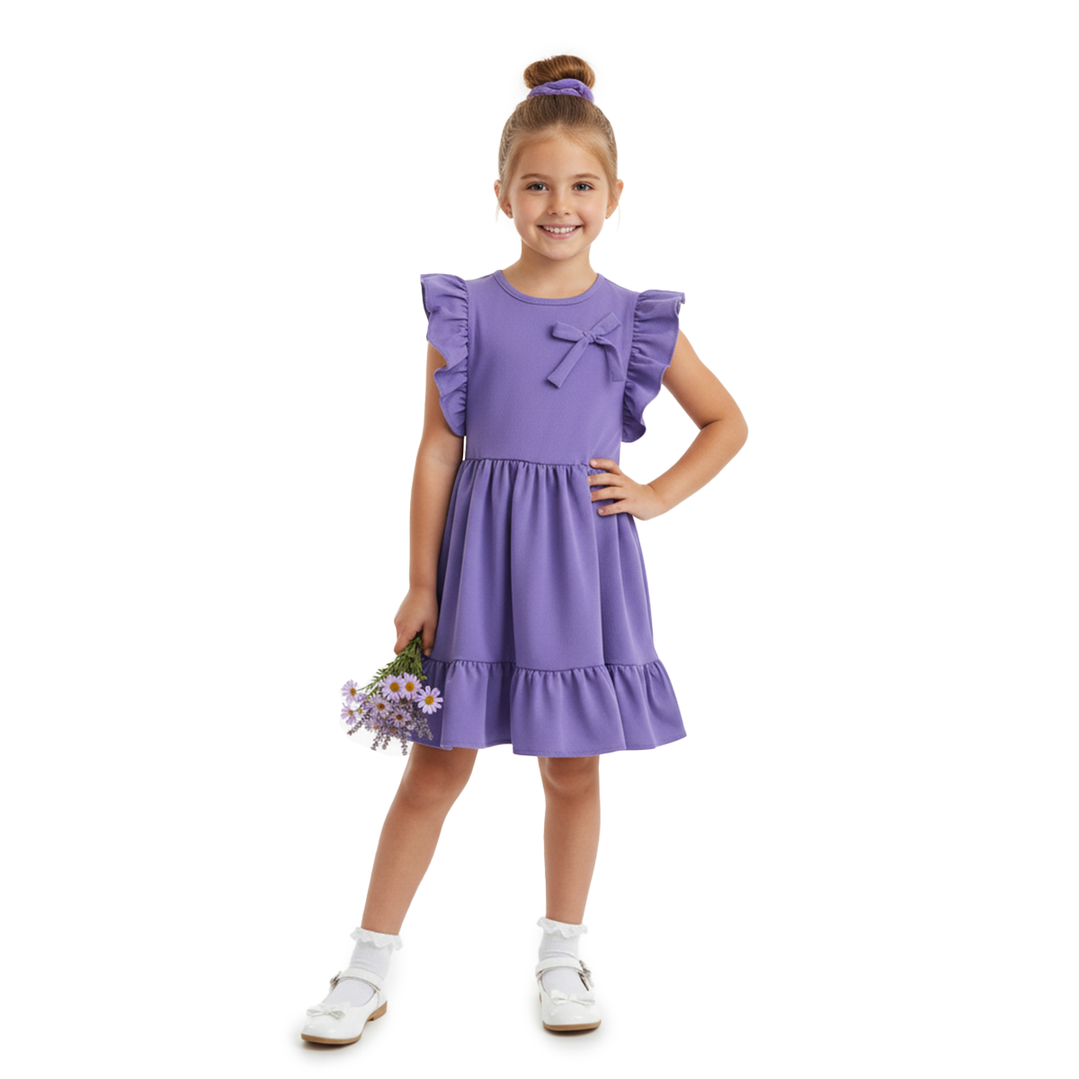 Vestido con moño y olanes para Niña Flory VENI0185