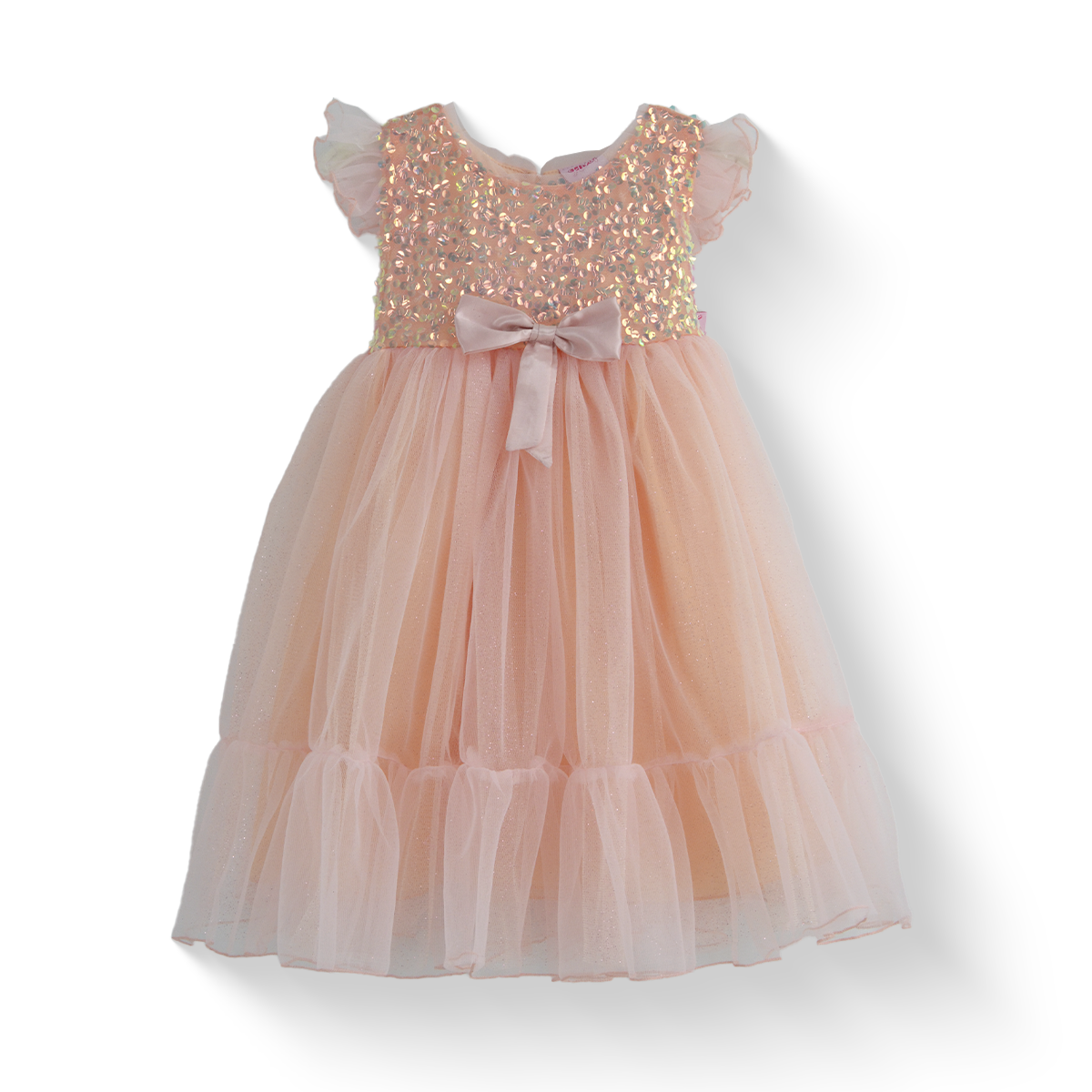 Vestido de lentejuelas con olanes y moño en cintura | VEBB0137 | tallas 1-2-3