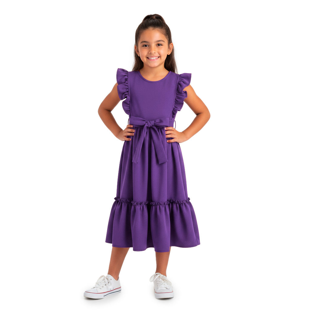 Vestido con olanes y moño en cintura | VENI0204 | tallas ch-m-gr-xg