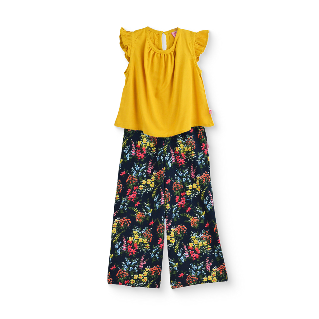 Conjunto de blusa de olanes y pantalón floreado • 4 a 12 años • Ariana 12 C
